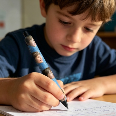 Gepersonaliseerde glitterpen met foto's, grappig portret als cadeautje voor in de kerstsok of op een feestje, schoolspullen, verjaardagscadeau/grappig grapje voor vrienden/collega's