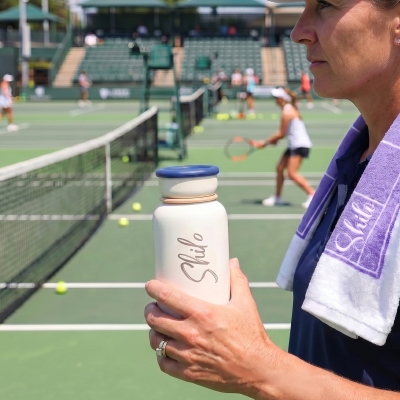 Gepersonaliseerde tenniscadeauset met naam, tennisballen, sporthanddoek, drinkbeker, sportaccessoires, verjaardags-/bedankcadeau voor tennisliefhebber/coach