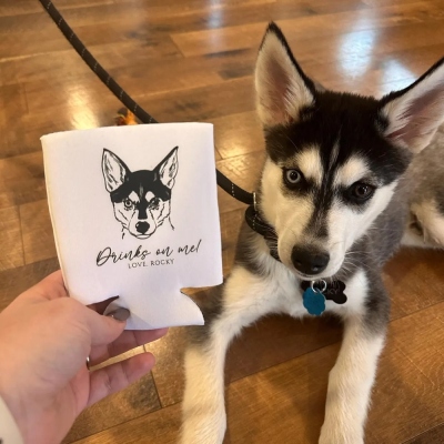 Personalized Cute Pet Portrait Can Cooler with Name, Hand Drawn Cat/Dog Sketch Insulated Drink Sleeve, Summer Party Favor, Gift for Pet Owners/Lovers