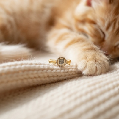 Personlig ring med halsband för husdjursporträtt och namn, sterlingsilver 925, fin ring med skiss av katt/hund, smycken för husdjur, present till husdjursmamma/ägare/kvinnor