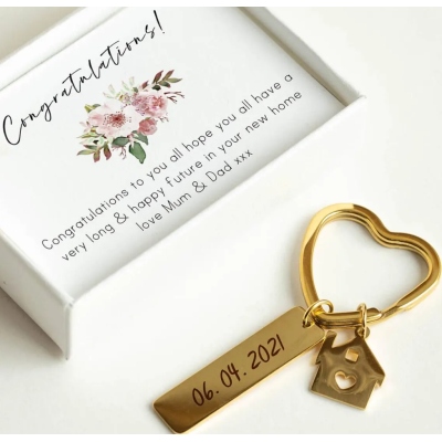 Custom Family Name Heart Cutout House Keychain, Tarnish-Resistant Pocket-Sized Key Tag, Housewarming/Closing Anniversary Gift for Homeowners/Family