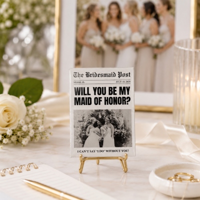 Personalized Bridesmaid Proposal Newspaper Style Fridge Magnet, Retro Bridal Photo News Refrigerator Magnet, Wedding Gift for Best Friends/Women