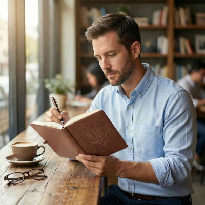 Personalisiertes Notizbuch mit Alphabet-Wappen und Namen, A5-Lederjournal, Geschenk zum Geburtstag/Vatertag/Abschluss für Ehemann/Vater/Familie/Freunde/Männer