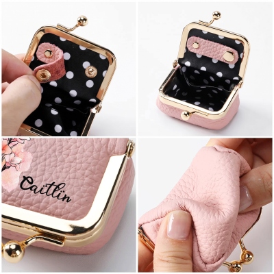 Personalized Name Watercolor Birth Flower Kiss Lock Leather Mini Jewelry Box, Vintage Travel Coin Purse, Birthday/Wedding Gift for Women/Bridesmaids