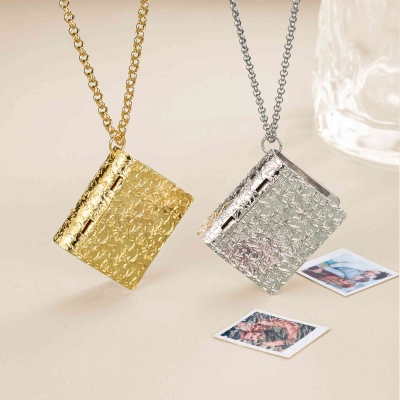 Personalisierte Medaillon-Halskette mit Fotoalbum, gravierte Medaillon-Halskette mit Blumenmuster, Erinnerungsschmuck, Hochzeits-/Jubiläumsgeschenk für Sie/Frauen/Mädchen