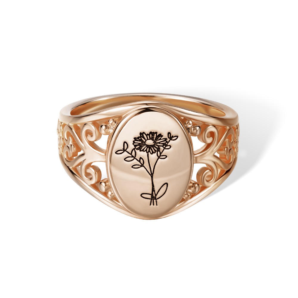 Bague de fleurs de naissance personnalisée, bague familiale de fleurs de naissance personnalisées, bague de bouquet en argent sterling 925, bague gravée pour femmes, cadeau pour maman/grand-mère/elle