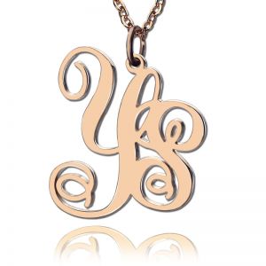 Personalized Solid Rose Gold Vine Font 2-Initial Monogram Necklace