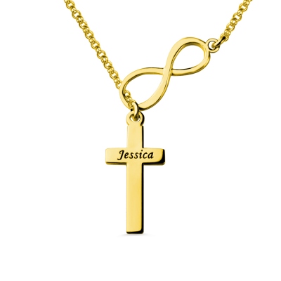 Infinity Symbol Cross Name Necklace 18K Gold Plated
