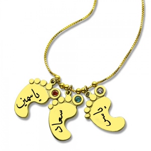Personalized Mother's Birthstone Necklace with 3 Baby Feet