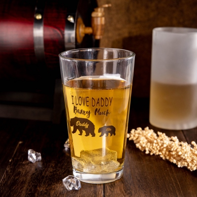 Personalized Papa Bear Beer Glass for Dad