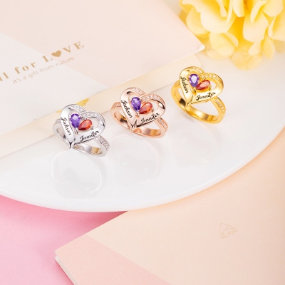 Personalized Heart Birthstone Necklace & Ring