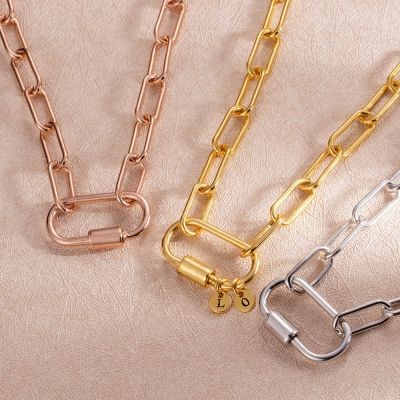 Personalized Screw Clasp Paperclip Chain Necklace