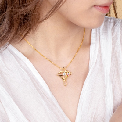 Personalized Heart & Cross Birthstone Necklace