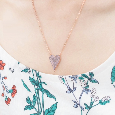 Personalized Pave Birthstone Heart Necklace