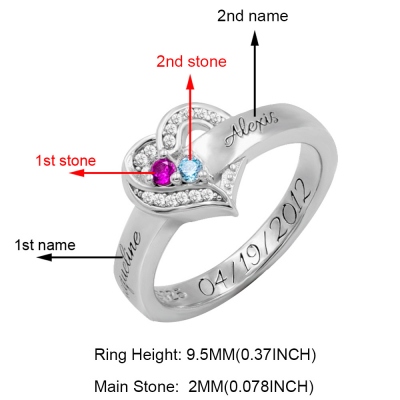 Personalized Heart Birthstone Ring Family Ring Gift for Her