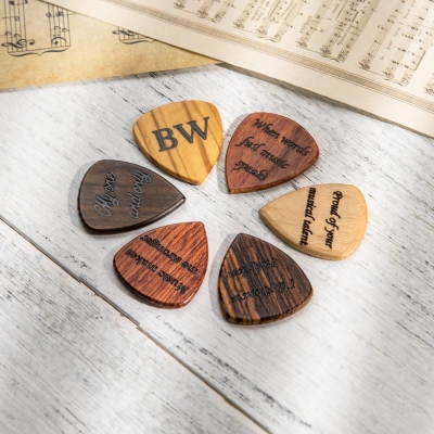 Personalized Wood Guitar Pick with Guitar Shaped Case