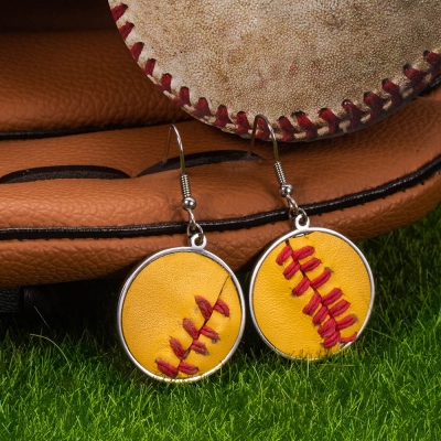 Collier/boucles d'oreilles en cuir de baseball personnalisé Bijoux de sport