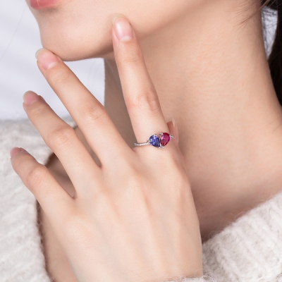 Personalized Ring with Two Birthstones to Be a Heart