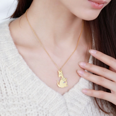 Personalized Kangaroo Family Birthstone Name Necklace