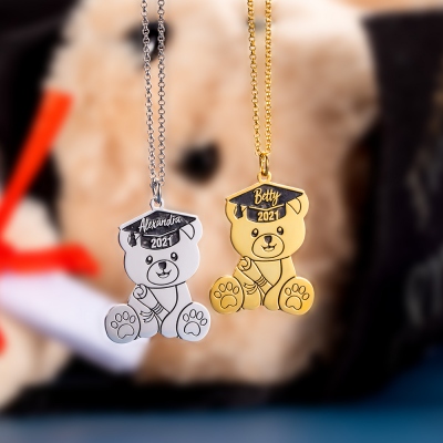 Custom Bear Necklace for Graduation Gift