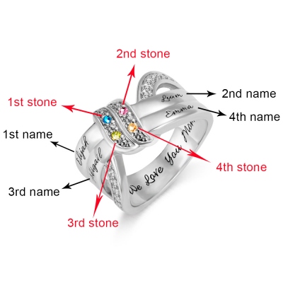 Family Jewelry Personalized 1-8 Birthstone and Name Ring