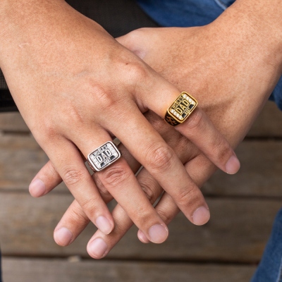 Personalized Name and Birthstone Champion Ring for Father