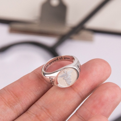 Personalized Caduceus Medical Signet Ring