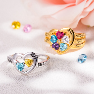 Personalized Name Heart Ring with Birthstone