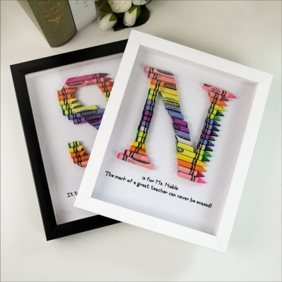 Personalized Rainbow Crayon Letter with Frame Gift For Teachers
