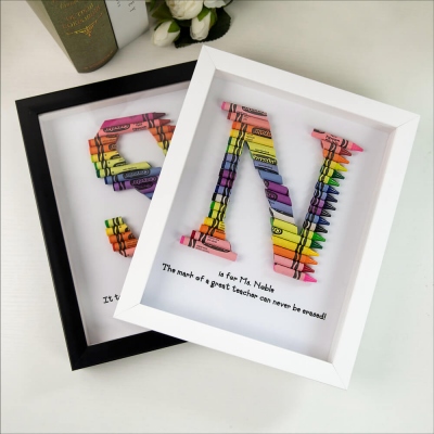 Personalized Rainbow Crayon Letter with Frame Gift For Teachers