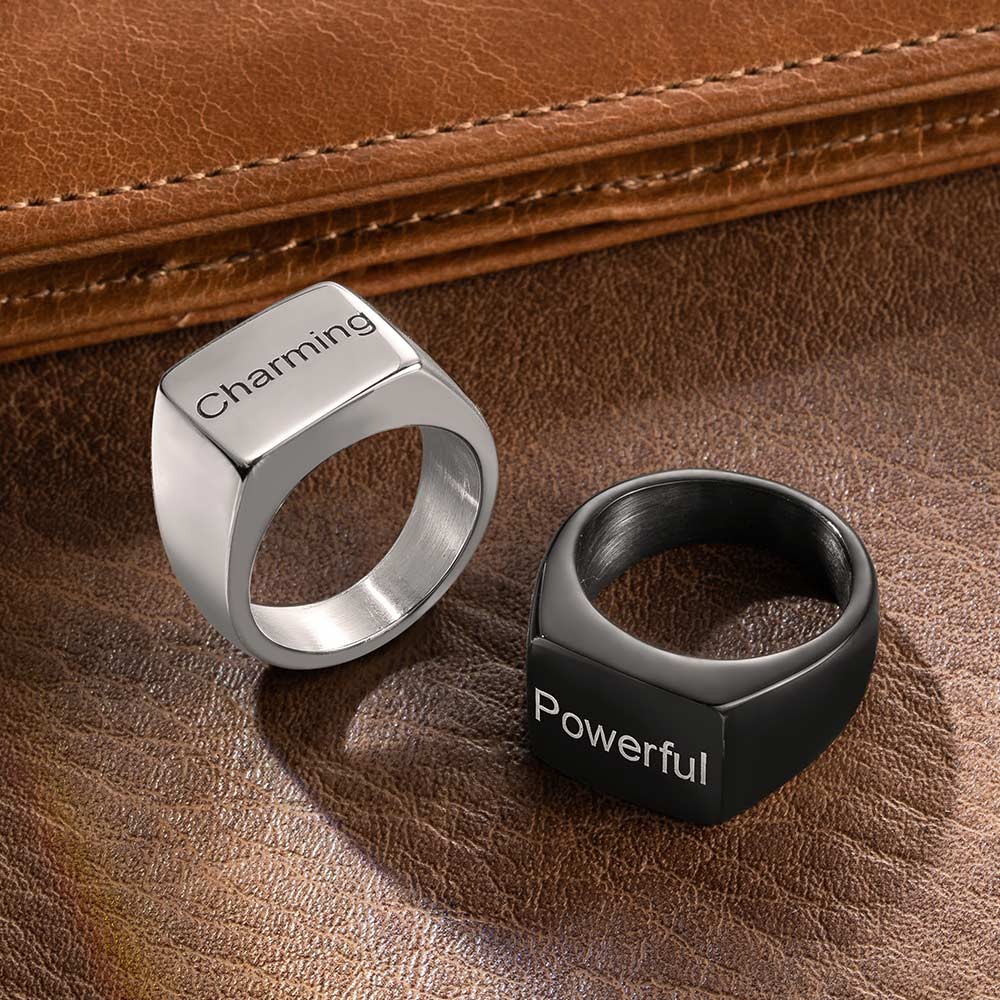 Men's Engraved Ring Stainless Steel Promise Rings, Black/Silver/Gold Plated Matte Finish Personalized Ring, Custom Men's Gifts for Husband/Dad/Boyfriend