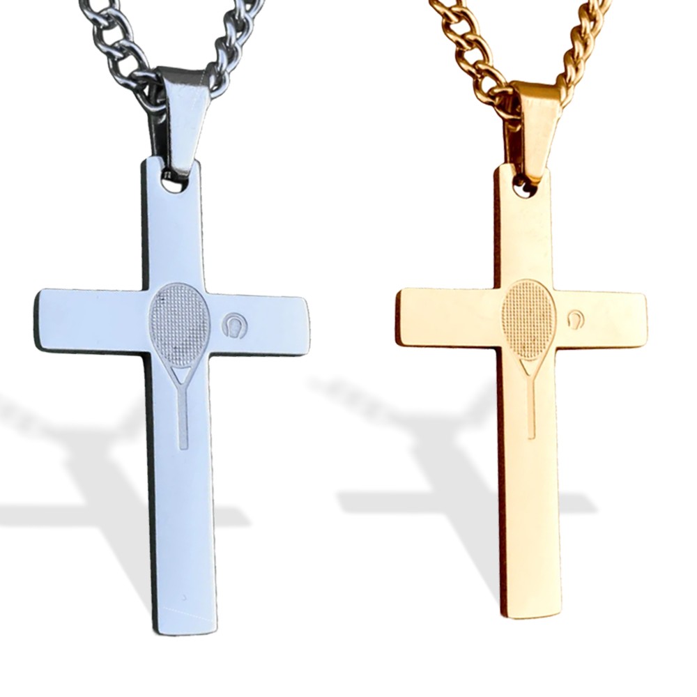 Collier de croix de sport avec collier de pendentifs de football de volley-ball de baseball gravé, cadeau de bijoux pour les athlètes / entraîneur / coéquipier