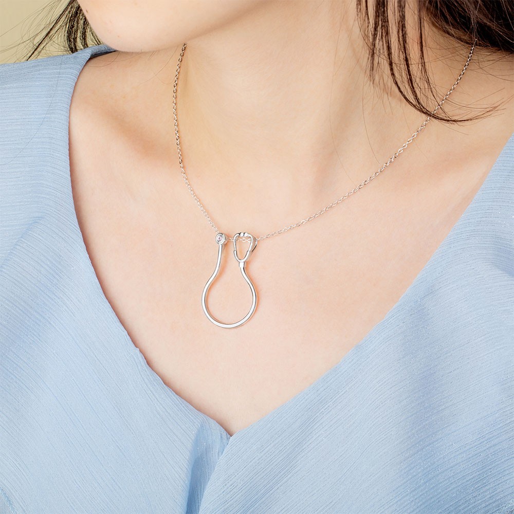 Nurse Ring Holder Necklace with Birthstone, Customized Ring Holder Necklace, Stethoscope Ring Holder Necklace, Doctor/Nurse/Graduation Gift