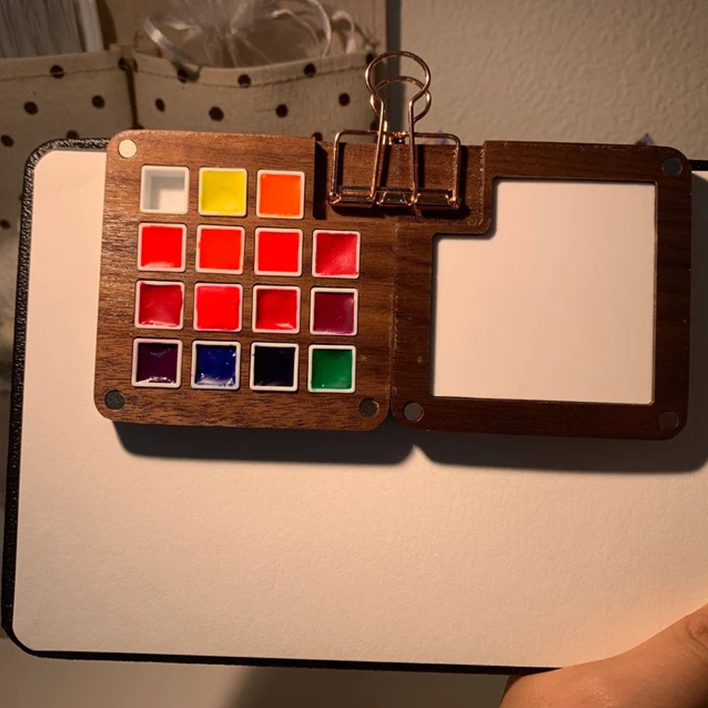 Custom Name Walnut Wood Portable Watercolor Palette