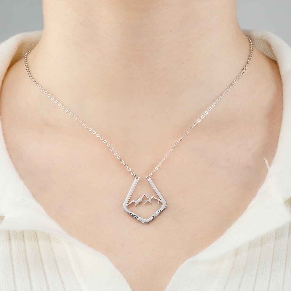 Dainty Ring Holder Necklace with Mountain Design, Custom Geometric Ring Keeper Simple Jewelry Gift for Her/Womens/Girls Mothers/Doctor/Nurse