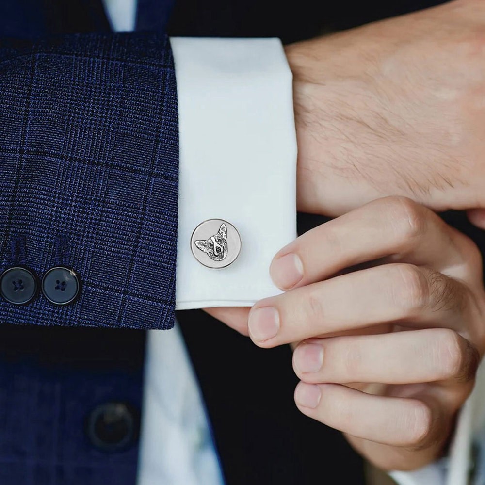 Custom Pet Portrait Cufflinks, Memorial Cufflinks, Stainless Steel/Sterling Silver 925 Cufflinks, Father's Day Gift for Groom/Men/Father