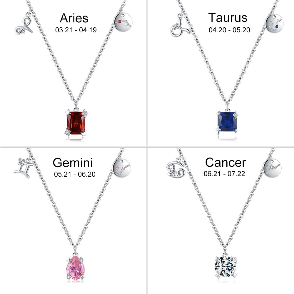 Collier pendentif avec pierre de naissance signe du zodiaque, bijoux de constellation d'astrologie en argent sterling 925, cadeau d'anniversaire/anniversaire/de Noël pour femme/fille