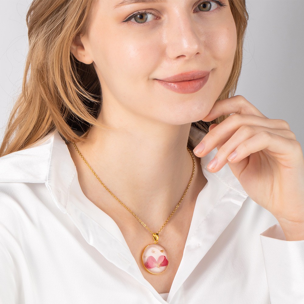 Personalized Birth Flower Necklace, Dried Pressed Flower Resin Necklace, Customized Round Pendant Jewelry, Birthday Gifts, Gifts for Women