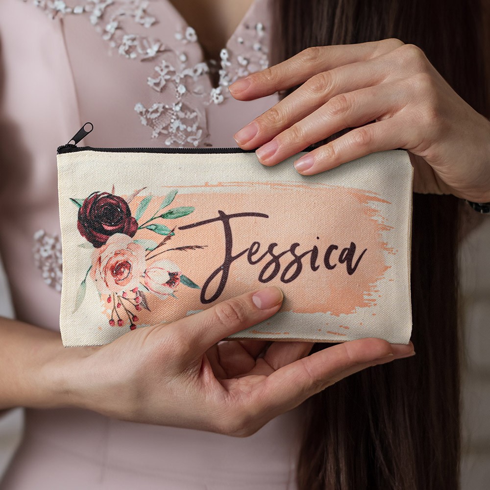 Trousse de maquillage personnalisée pour femme, cadeaux de proposition de demoiselle d'honneur, pochette cosmétique en toile monogramme personnalisée, cadeaux de mariage, ensemble cadeau de maquillage