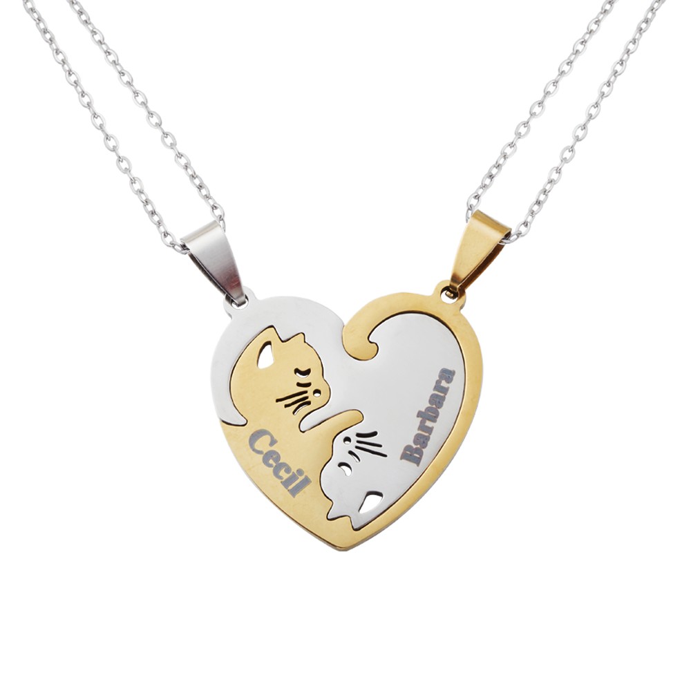 Aangepaste naam zwart-witte kat ketting, set van 2, vriendschap ketting, zuster ketting, beste vriend sieraden, cadeau voor kattenliefhebber/vriend/haar