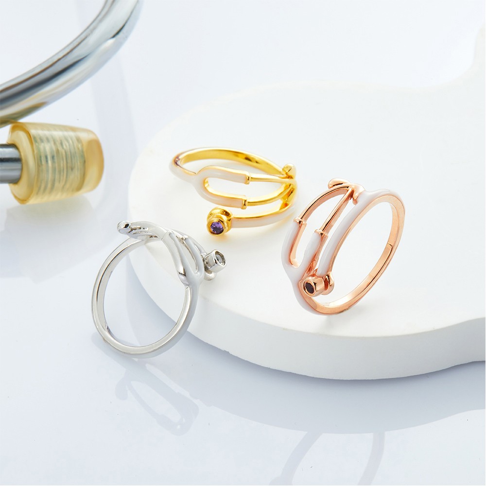Personalized Stethoscope Ring with Birthstone, Stethoscope Enamel Ring, Women's Jewelry, Graduation/Birthday Gift for Nurse/Doctor/Medical Student