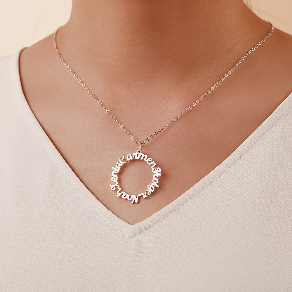 Personalized Name Vintage Circle Necklace, Custom Multiple Name Necklace, Mom Necklace, Women's Jewelry, Birthday Gift, Gift for Mom/Wife/Girlfriend