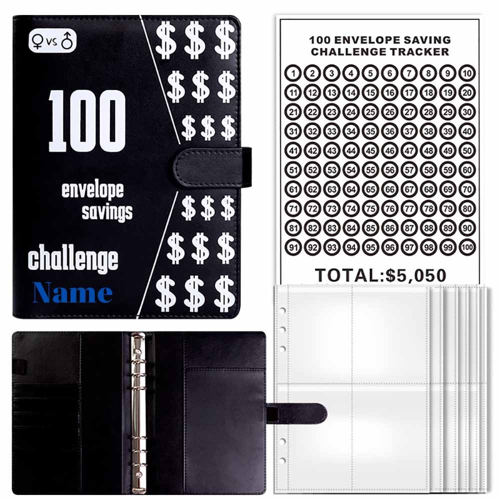 Personalized 100 Envelope Saving Challenge, Custom Money Savings Binder with Name, Budget Book with Cash Envelopes, Gift for Couple/Family/Friend