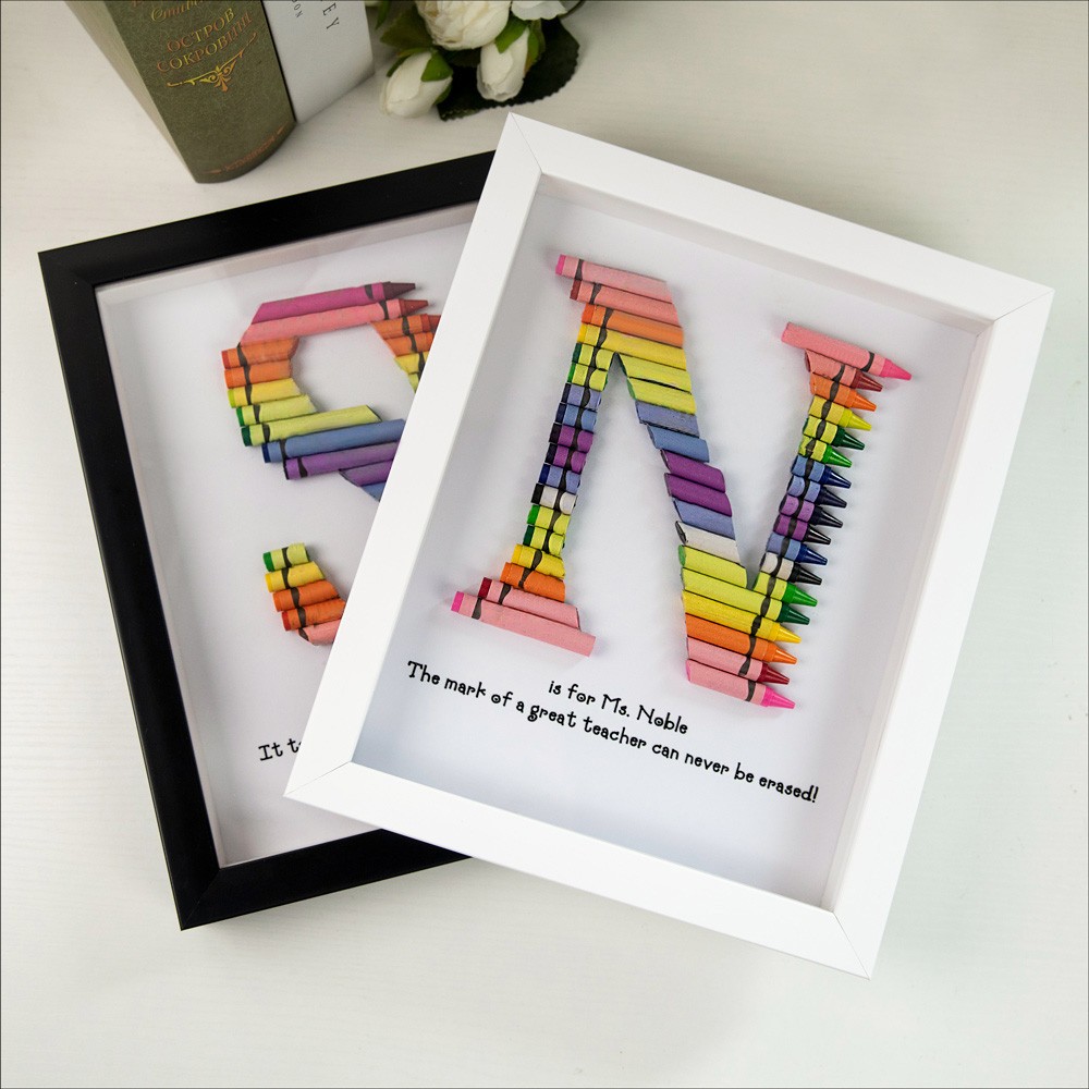 Personalized Rainbow Crayon Letter with Frame Gift For Teachers