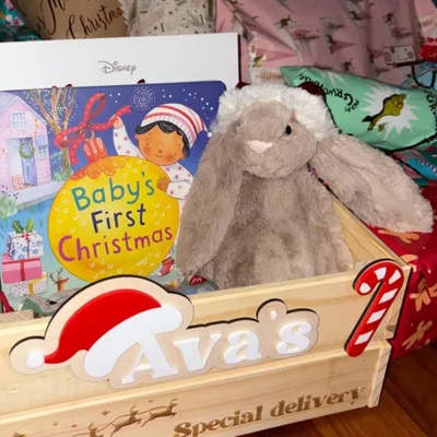 Personalized Name Tag Christmas Eve Box, Wooden December 1st Gift Box, Christmas Eve Crate, Family Holiday Keepsake, Christmas Gift for Kids/Family