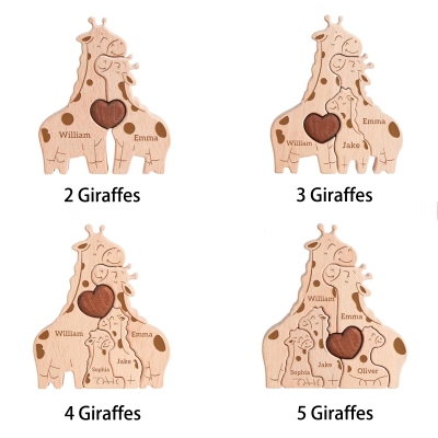 Puzzle personnalisé Famille Girafe avec 2 à 5 noms, Décoration en bois pour chambre d'enfant, Souvenir de famille, Cadeau Fête des Mères/Anniversaire pour maman/grand-mère/famille