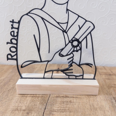 Sculpture de fin d'études personnalisée avec nom, motif linéaire, socle en bois gravé, souvenir minimaliste imprimé en 3D, décoration de bureau, cadeau pour les diplômés