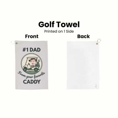 Gepersonaliseerde golfhanddoek met wafelstructuur en foto van een kind, inclusief naam, absorberende sporthanddoek met ophangclip, ideaal verjaardags- of vaderdagcadeau voor golfers/vaders/echtgenoten