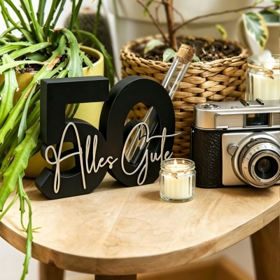 Gepersonaliseerde verjaardagsdecoratie met leeftijdsaanduiding en tekst, 0 tot 100 verjaardagsfeestdecoraties, verjaardags-/jubileumcadeau voor familie/vrienden/koppel