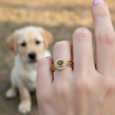 Personlig ring med halsband för husdjursporträtt och namn, sterlingsilver 925, fin ring med skiss av katt/hund, smycken för husdjur, present till husdjursmamma/ägare/kvinnor